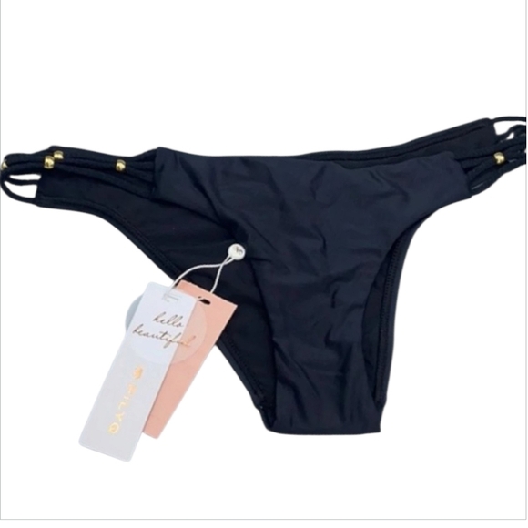 Pilyq Embroidered Bandeau Top & Teeny Bkack Bottom Bikini Swimsuit Set - Picture 11 of 14